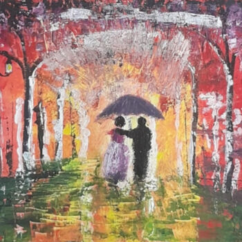 Painting titled "Jour de pluie" by Isabelle Martinez, Original Artwork, Acrylic Mounted on Wood Stretcher frame
