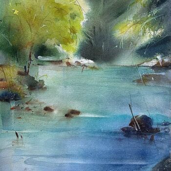 Pittura intitolato "FOREST RIVER. ETUDE…" da Mkate, Opera d'arte originale, Acquarello