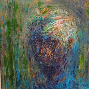 Malerei mit dem Titel "MAN IN A GREEN LAND…" von Joseph Urie, Original-Kunstwerk, Öl Auf Karton montiert