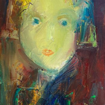 Painting titled "Lost in Thought" by Mateos Sargsyan, Original Artwork, Oil Mounted on Wood Stretcher frame