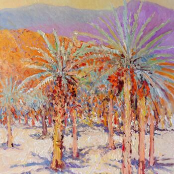 Painting titled "Phoenician Palms" by Suren Nersisyan, Original Artwork, Oil Mounted on Wood Stretcher frame