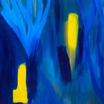 绘画 标题为“Forêt bleue” 由Marion Bouche, 原创艺术品, 油 安装在木质担架架上