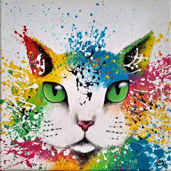 Painting titled "Félin intérieur" by Sylvie Clain, Original Artwork, Acrylic Mounted on Wood Stretcher frame
