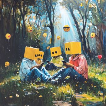 Painting titled "La discussion sur l…" by Laurent Perazza, Original Artwork, Acrylic Mounted on Wood Stretcher frame