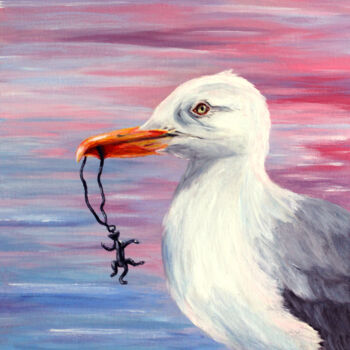 Painting titled "Seagull with prey" by Anna Zorina, Original Artwork, Acrylic