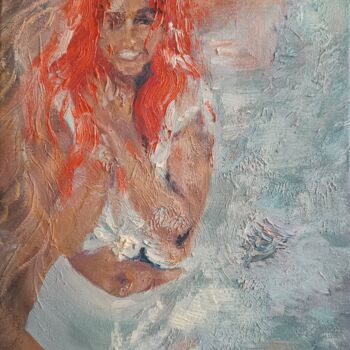 Painting titled "The portrait 'Warm…" by Allen Light, Original Artwork, Oil Mounted on Wood Stretcher frame