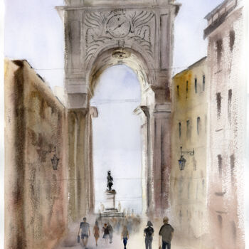 绘画 标题为“Lisbon's Rua August…” 由Paintispassion, 原创艺术品, 水彩