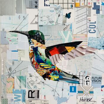 Collages titled "Humming Bird" by Jim Hudek James Hudek, Original Artwork, Collages Mounted on Wood Panel