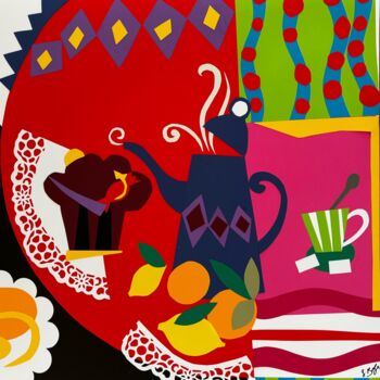 Collages intitulée "Pause café" par Suzanne Bolze, Œuvre d'art originale, Collages