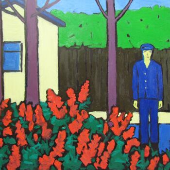 Painting titled "Man in red flowers" by Viktoria Pidvarchan, Original Artwork, Oil