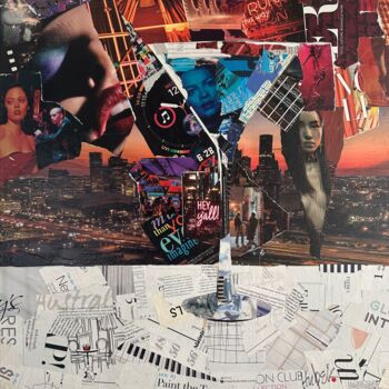 Collages titled "Paint the Town Red" by Jim Hudek James Hudek, Original Artwork, Collages Mounted on Wood Panel