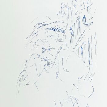 Disegno intitolato "The familiar street…" da Victoria General, Opera d'arte originale, Biro