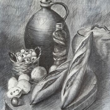 Disegno intitolato "Rustic still life i…" da Fatimie Ashyrova, Opera d'arte originale, Grafite