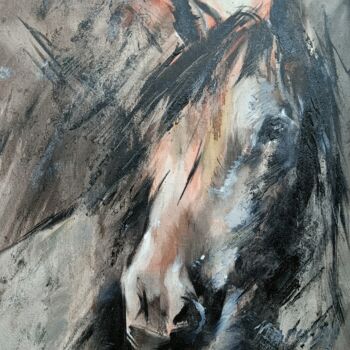 Painting titled "Black and White Hor…" by Eleonora Taranova, Original Artwork, Oil