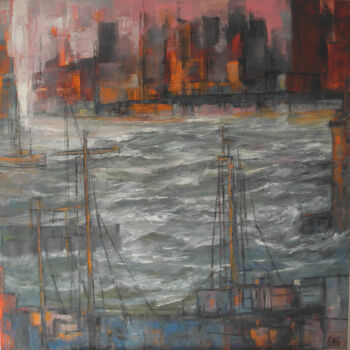Painting titled "Orage" by Gabrielle Hollensett-Grugier, Original Artwork, Oil Mounted on Wood Stretcher frame
