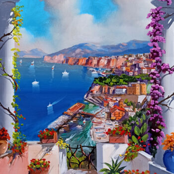 Painting titled "Vertical window on…" by Silvio Valli, Original Artwork, Oil Mounted on Wood Stretcher frame