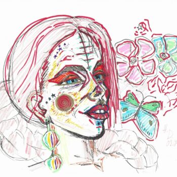 Ζωγραφική με τίτλο "Portrait einer Frau…" από Hatice Diker, Αυθεντικά έργα τέχνης, Μαρκαδόρος