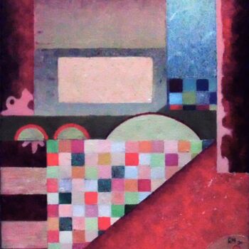 Pittura intitolato "Mit rotem Vorhang" da Reiner Makarowski, Opera d'arte originale, Olio