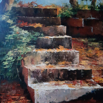 Painting titled "Old upstairs" by Vladislav Dmitrijev, Original Artwork, Oil