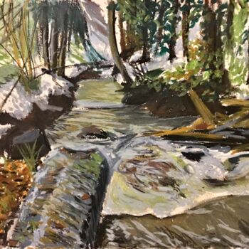 Drawing titled "River in the winter" by Hugo Silva, Original Artwork, Pastel