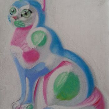 Tekening getiteld "Chat assis" door Eric Fiorin, Origineel Kunstwerk, Pastel