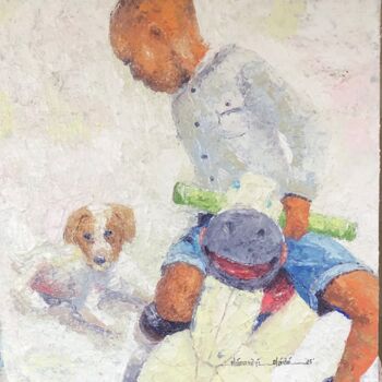 Pintura titulada "LITTLE COMPANIONSHI…" por Oluwaseyi Olaide, Obra de arte original, Acrílico