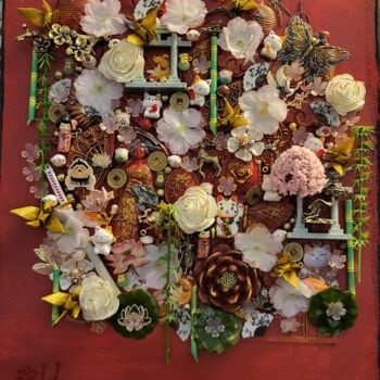 Collages intitulée "Japan" par Delphine Sagot, Œuvre d'art originale, Collages Monté sur Châssis en bois