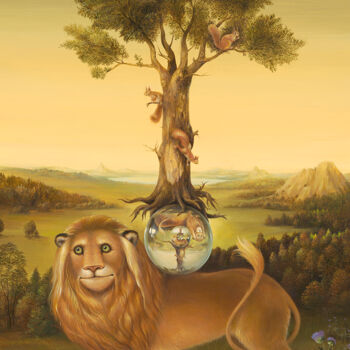 Incisioni, stampe intitolato "Pyramid with Lion,…" da Irena Aizen, Opera d'arte originale, Stampa digitale Montato su Telaio…