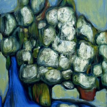 Ζωγραφική με τίτλο "''Hydrangeas''" από Raffi Ghazaryan, Αυθεντικά έργα τέχνης, Λάδι Τοποθετήθηκε στο Ξύλινο φορείο σκελετό