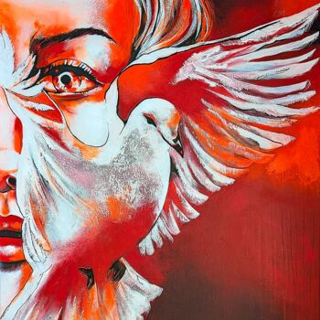 Schilderij getiteld "NUR EIN FLÜGELSCHLAG" door Ute Kleist, Origineel Kunstwerk, Acryl