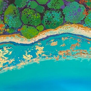 Painting titled "Éclats sur la côte" by Sonia Di Maccio, Original Artwork, Acrylic Mounted on Wood Stretcher frame