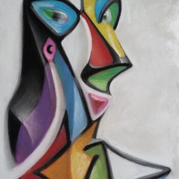 Tekening getiteld "Grande tête de femme" door Eric Fiorin, Origineel Kunstwerk, Pastel