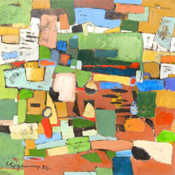 Painting titled "Patchwork of Nature…" by Abgar Khachatryan, Original Artwork, Oil Mounted on Wood Stretcher frame