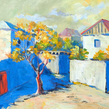 제목이 "Sunlit Village Cour…"인 미술작품 Arto Mkrtchyan로, 원작, 기름 나무 들것 프레임에 장착됨