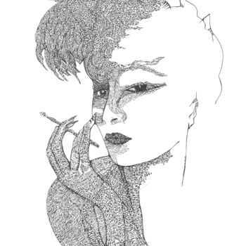 Dessin intitulée "Fumadora" par Sergi Marx, Œuvre d'art originale, Encre