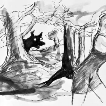 Dessin intitulée "Ray le loup" par Alliet-Delacroix, Œuvre d'art originale, Crayon