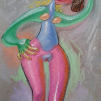 Femme nue debout mains dans ses cheveux et sur la hanche
