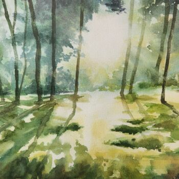 Malerei mit dem Titel "В лісі" von Anna Polat, Original-Kunstwerk, Aquarell