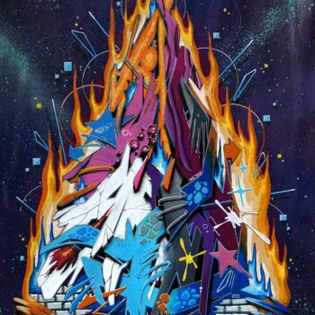 Painting titled "ON FIRE" by Kesa Graffiti, Original Artwork, Acrylic Mounted on Wood Stretcher frame