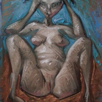 Femme nue assise se tenant la tête
