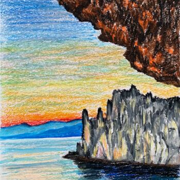 Disegno intitolato "Sunset Over the Coa…" da Fatimie Ashyrova, Opera d'arte originale, Pastello