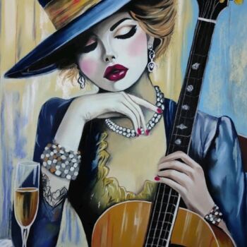 Dessin intitulée "La Musicienne" par Isabelle Riffaud, Œuvre d'art originale, Pastel