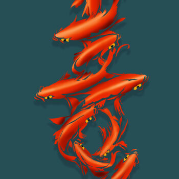 제목이 "Red koi fish painti…"인 디지털 아트 Mandeep Pannu로, 원작, 디지털 페인팅