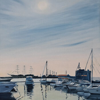 Картина под названием "Port. Yachts No 2" - Elena Petrova, Подлинное произведение искусства, Масло