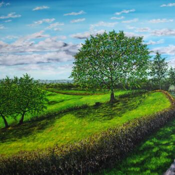 Peinture intitulée "Spring Morning Walk" par Hazel Thomson, Œuvre d'art originale, Huile Monté sur Châssis en bois