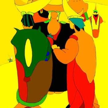 Painting titled "men of the moon" by Rob Arbouw, Original Artwork, Oil