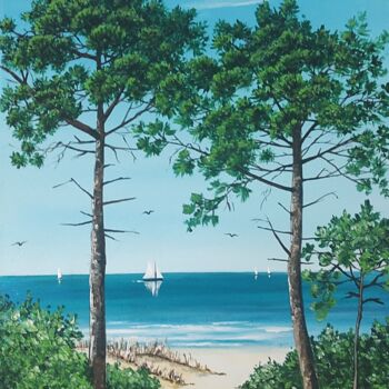 Painting titled "Vers la plage océane" by Anne-Marie Picot, Original Artwork, Acrylic Mounted on Wood Stretcher frame