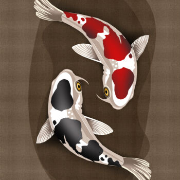 数字艺术 标题为“Yin Yang- Koi fish…” 由Mandeep Pannu, 原创艺术品, 数字油画
