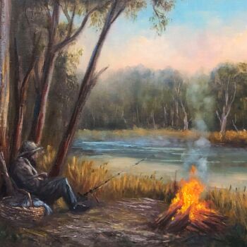 Painting titled "Tranquil Waters" by Christopher Vidal, Original Artwork, Oil Mounted on Cardboard