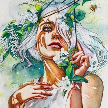 Painting titled "Sunshine Kisses" by Natali Part, Original Artwork, Watercolor